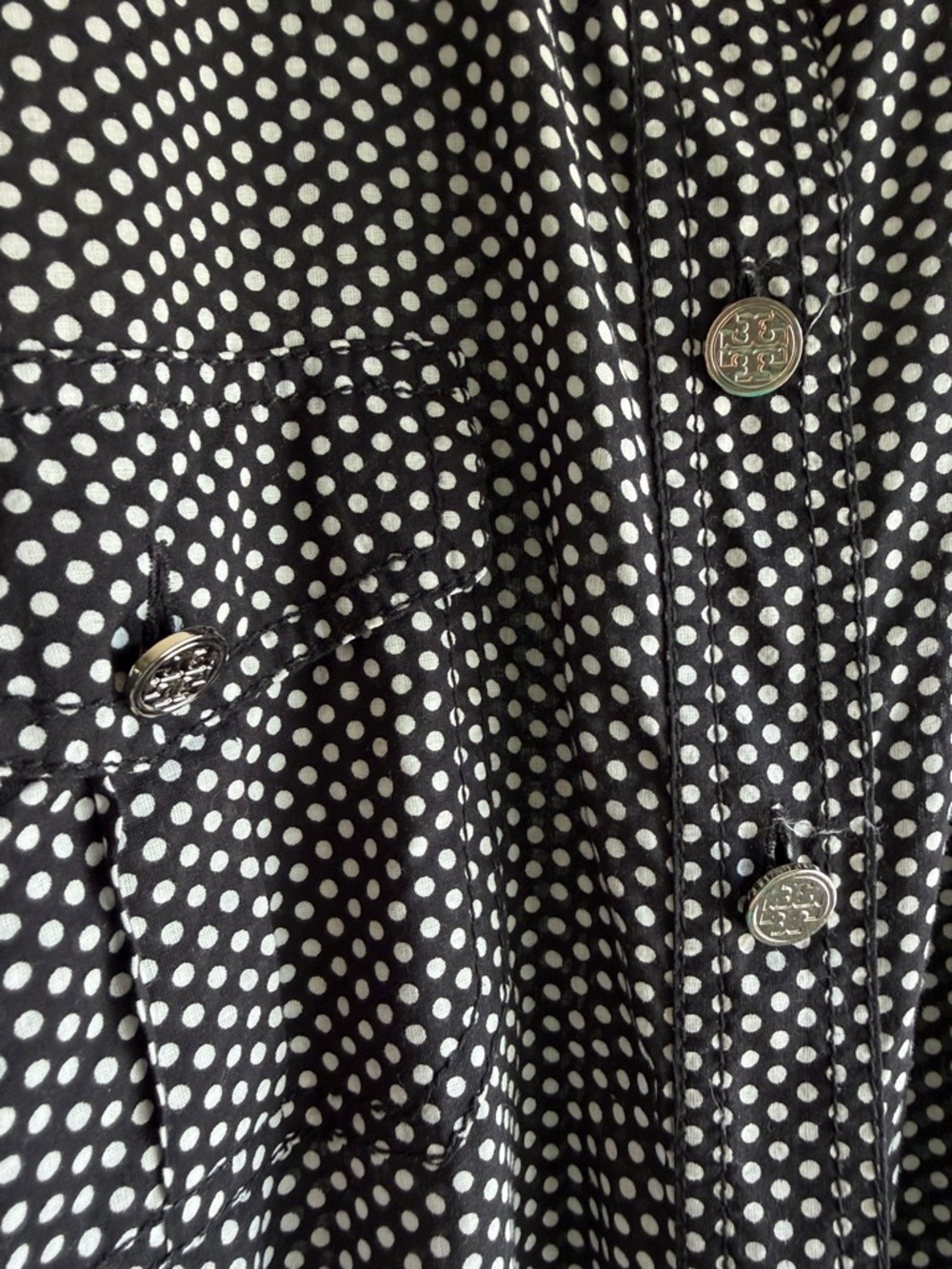 Tory Burch Black and White Dot Print Utility Shirt - Picture 3 of 4